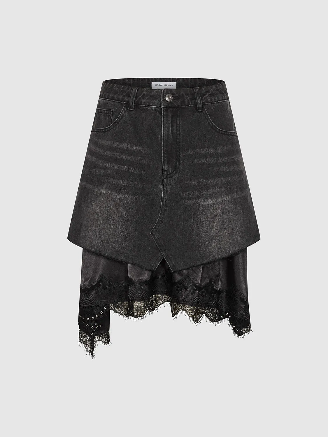 Lace Decor Denim Skirts