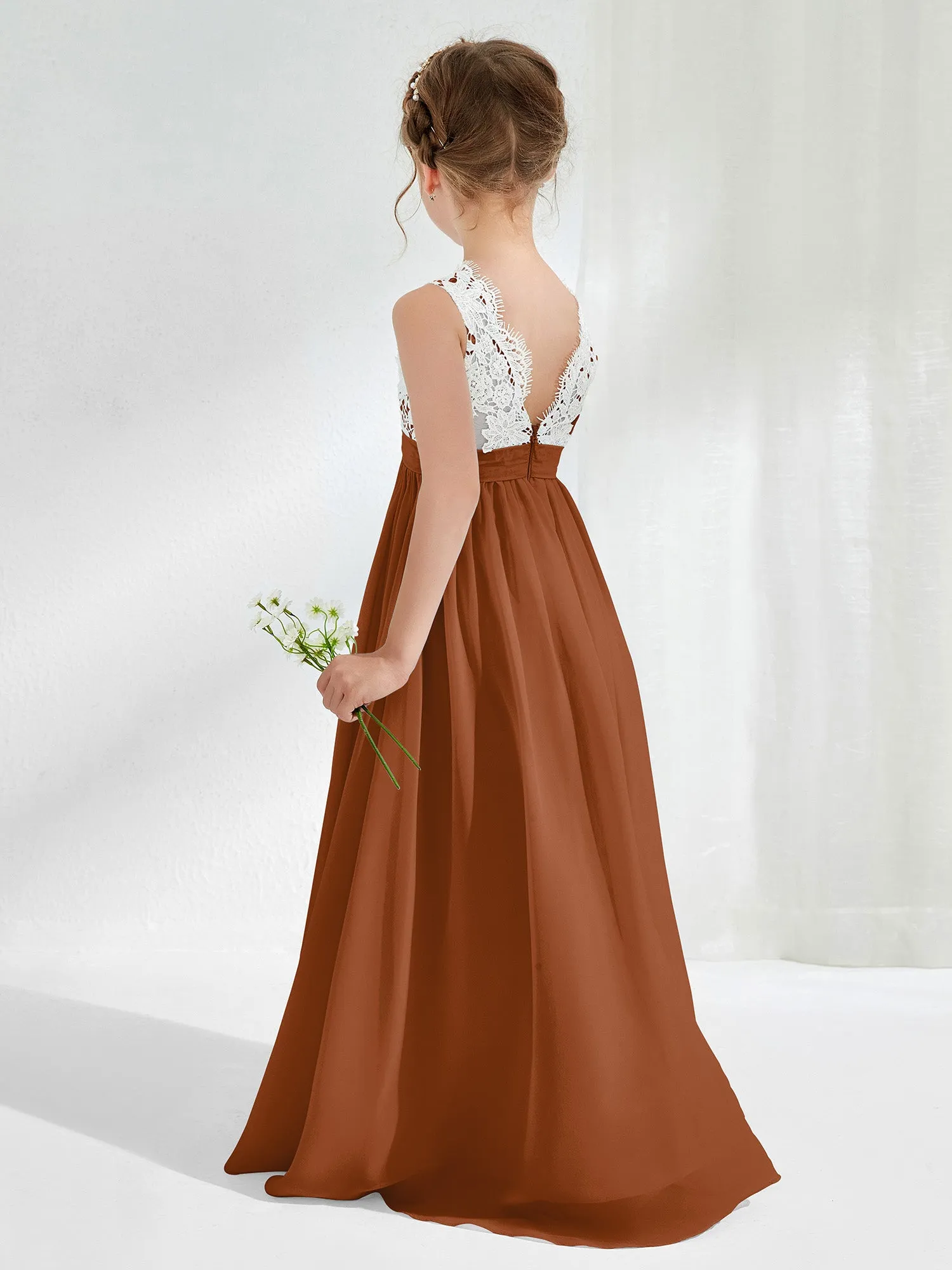 Lace Top Junior Bridesmaid Dresses Terracotta