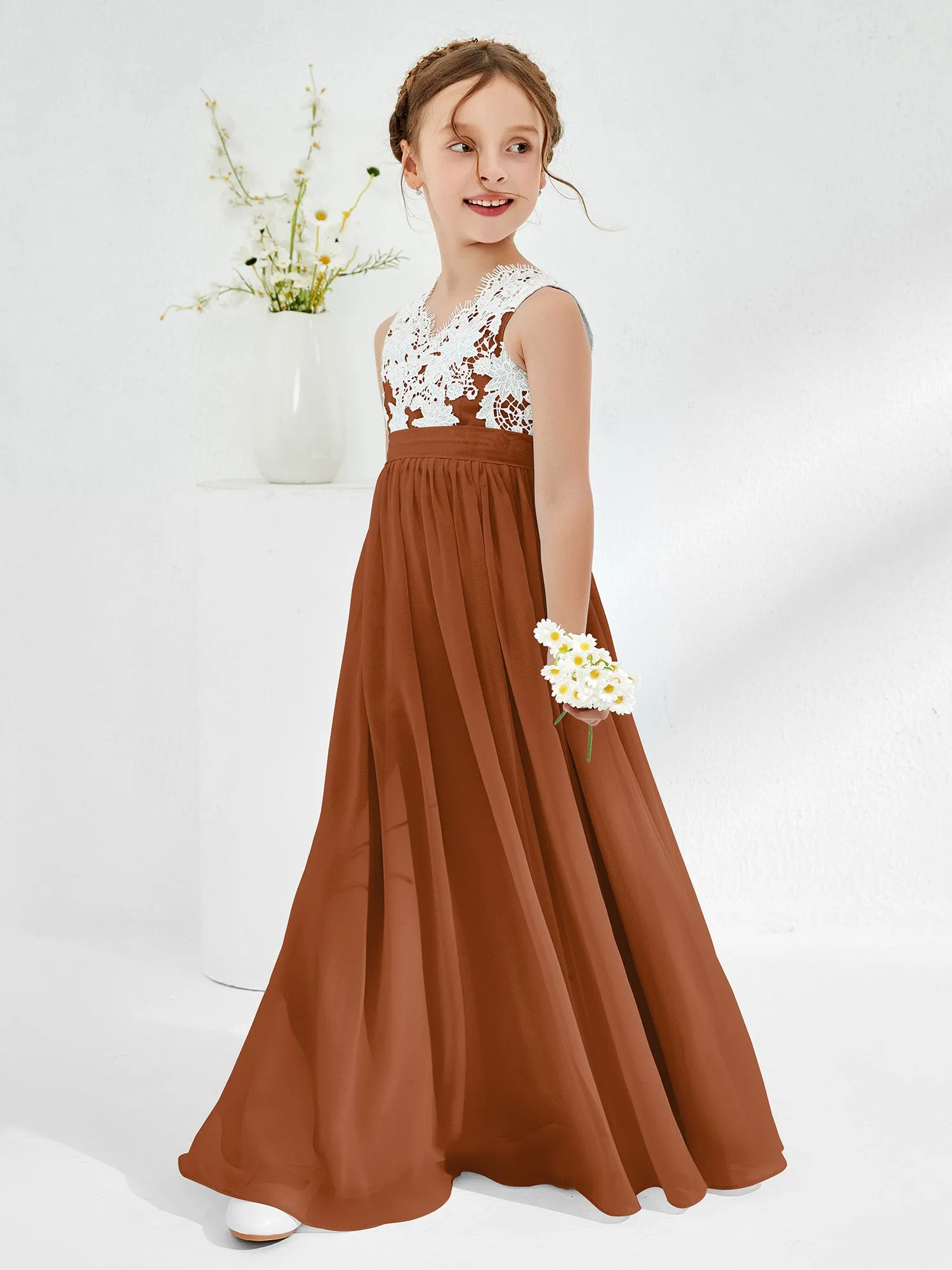 Lace Top Junior Bridesmaid Dresses Terracotta