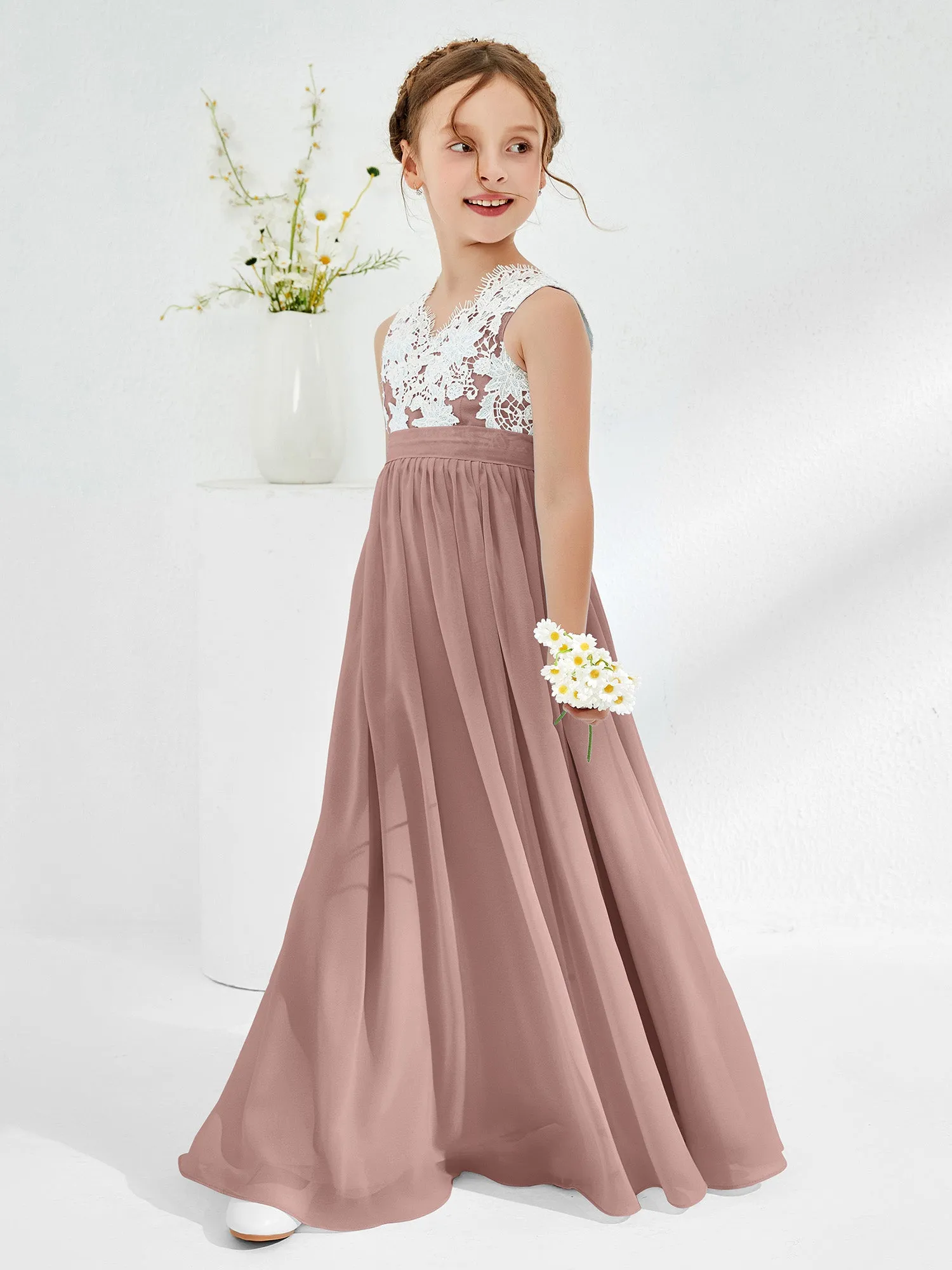 Lace Top Junior Bridesmaid Dresses Vintage Mauve