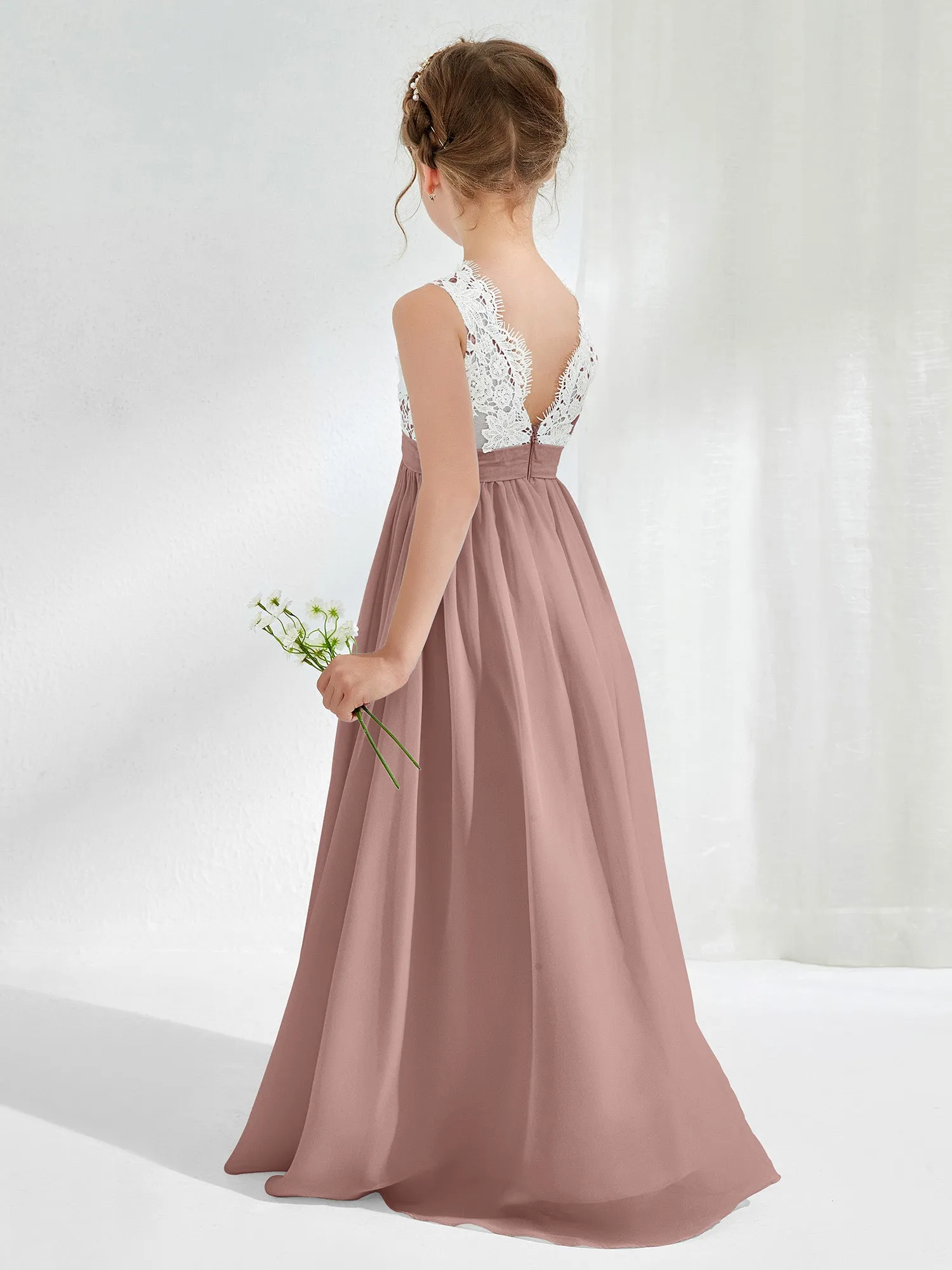 Lace Top Junior Bridesmaid Dresses Vintage Mauve