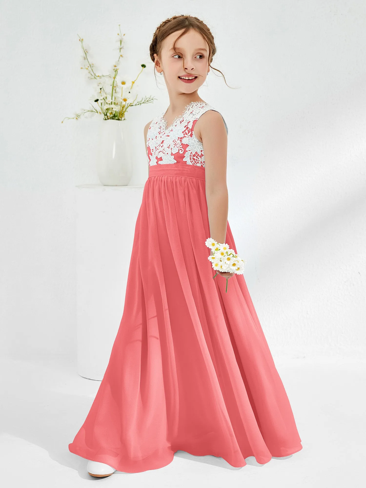 Lace Top Junior Bridesmaid Dresses Watermelon