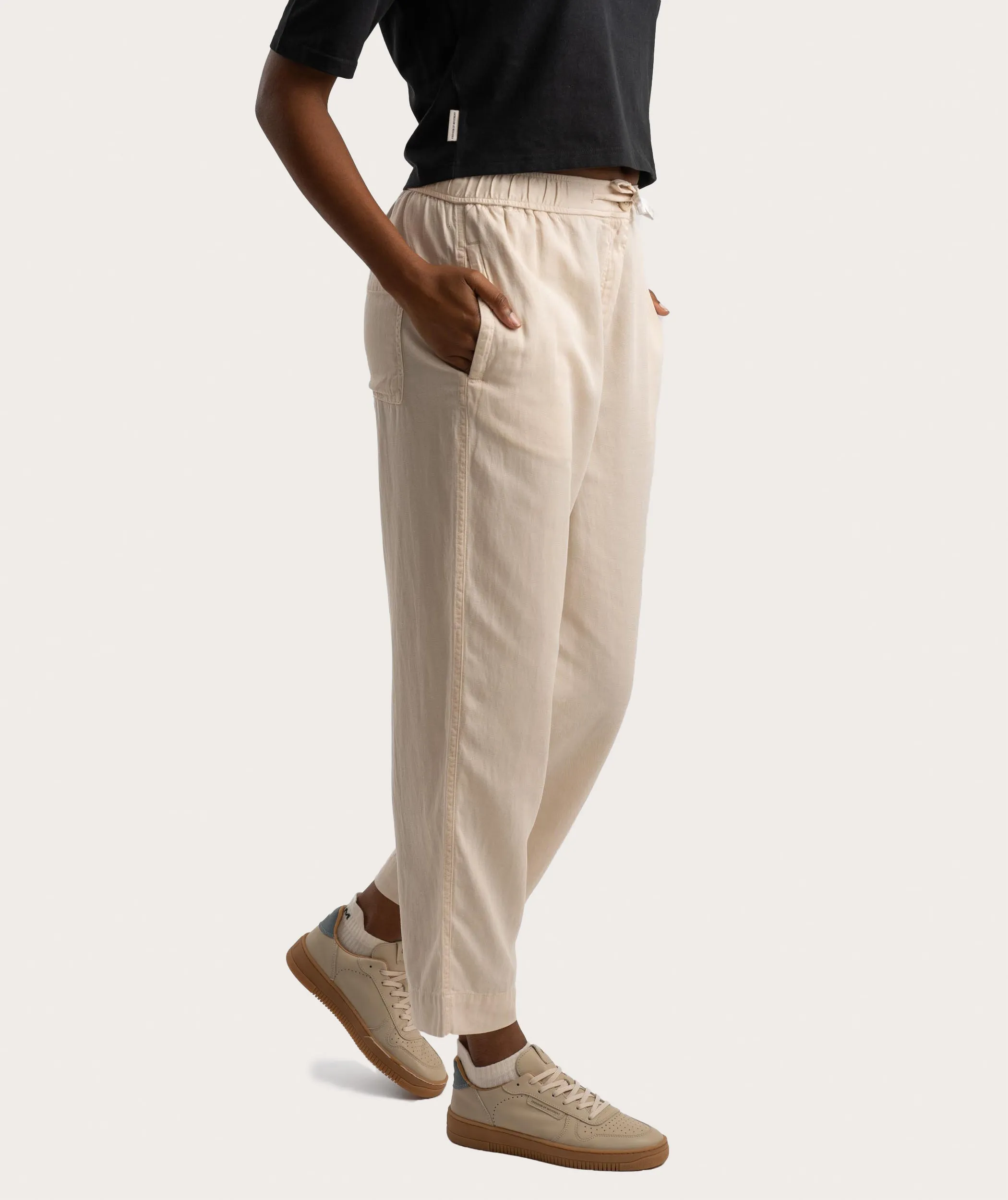 Ladies Drawstring Slouchy Pants - Ivory