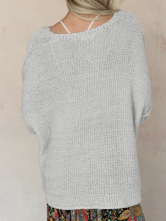 Light Grey Slouchy Textured Knit Loose Sweater