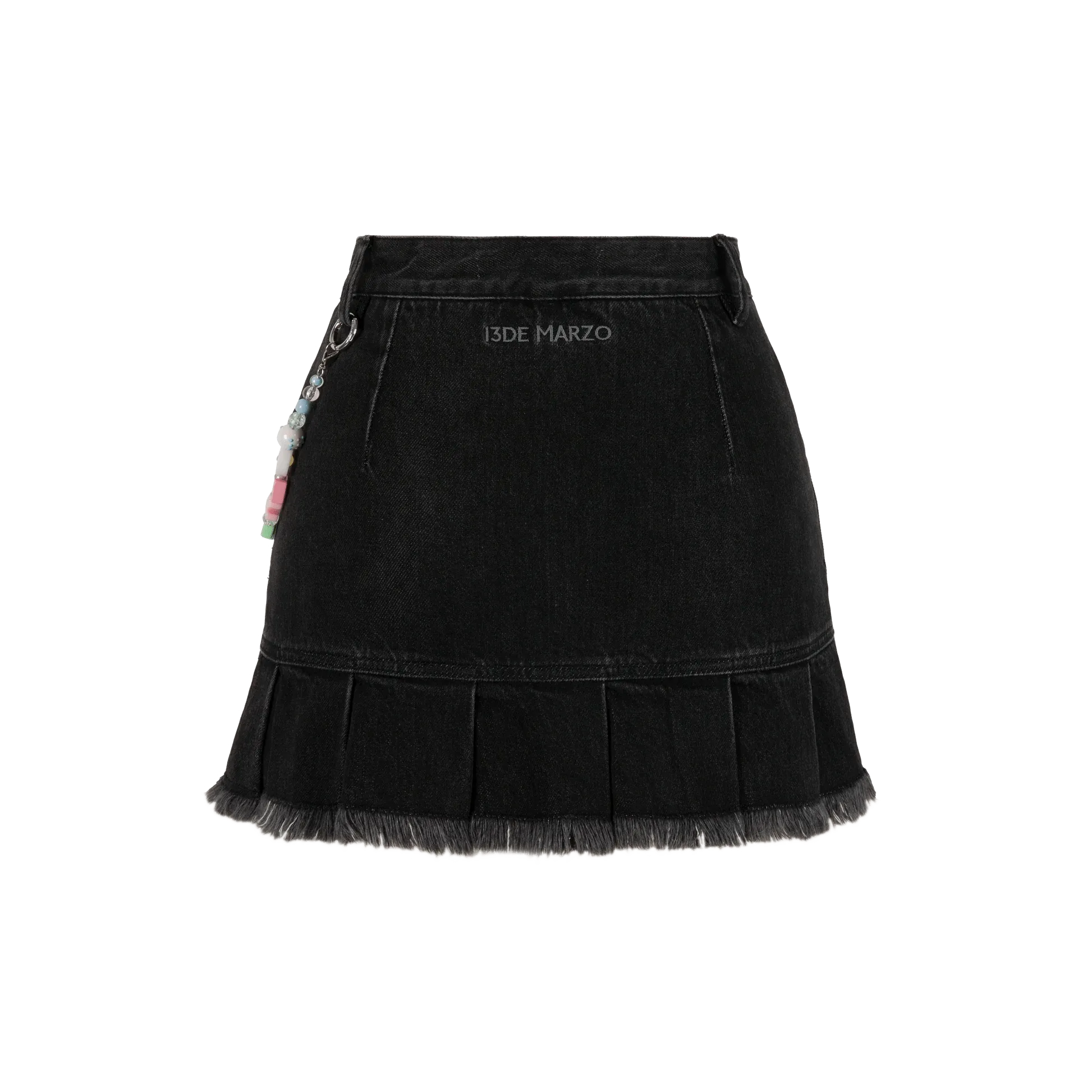 Logo Bead Chain Denim Skirt in Black