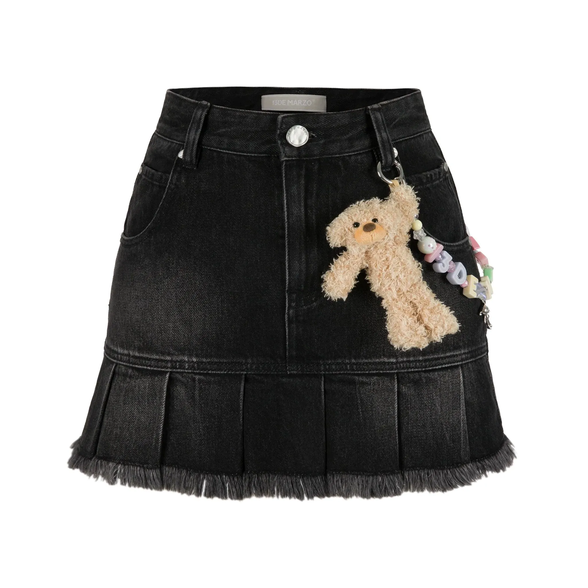 Logo Bead Chain Denim Skirt in Black