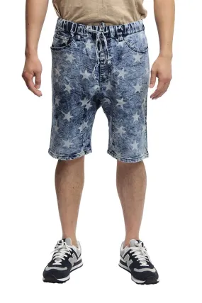 Men's Star Print Denim Dropcrotch Shorts