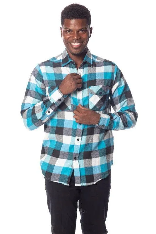 Mens Turquoise Plaid Flannel Shirt