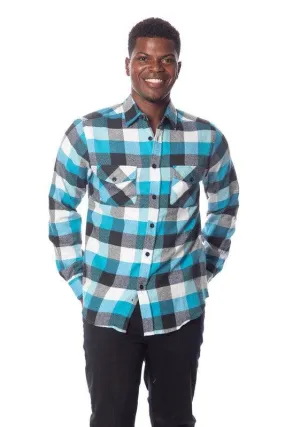 Mens Turquoise Plaid Flannel Shirt