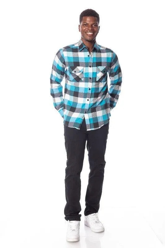 Mens Turquoise Plaid Flannel Shirt