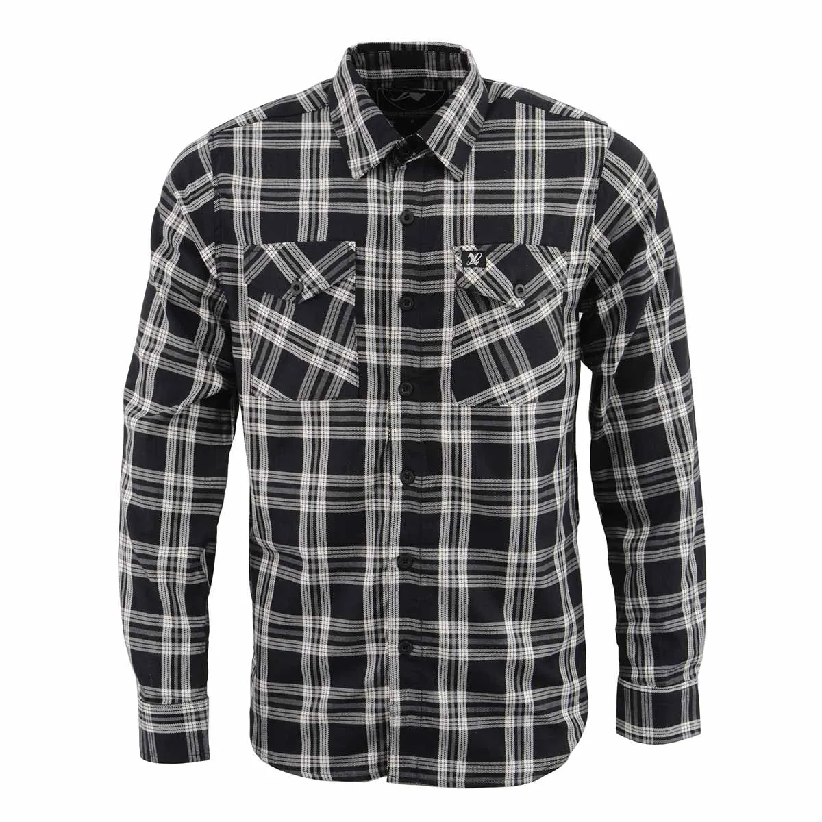 Milwaukee Leather Men's Flannel Plaid Shirt Black and White Long Sleeve Cotton Button Down Shirt MNG11646