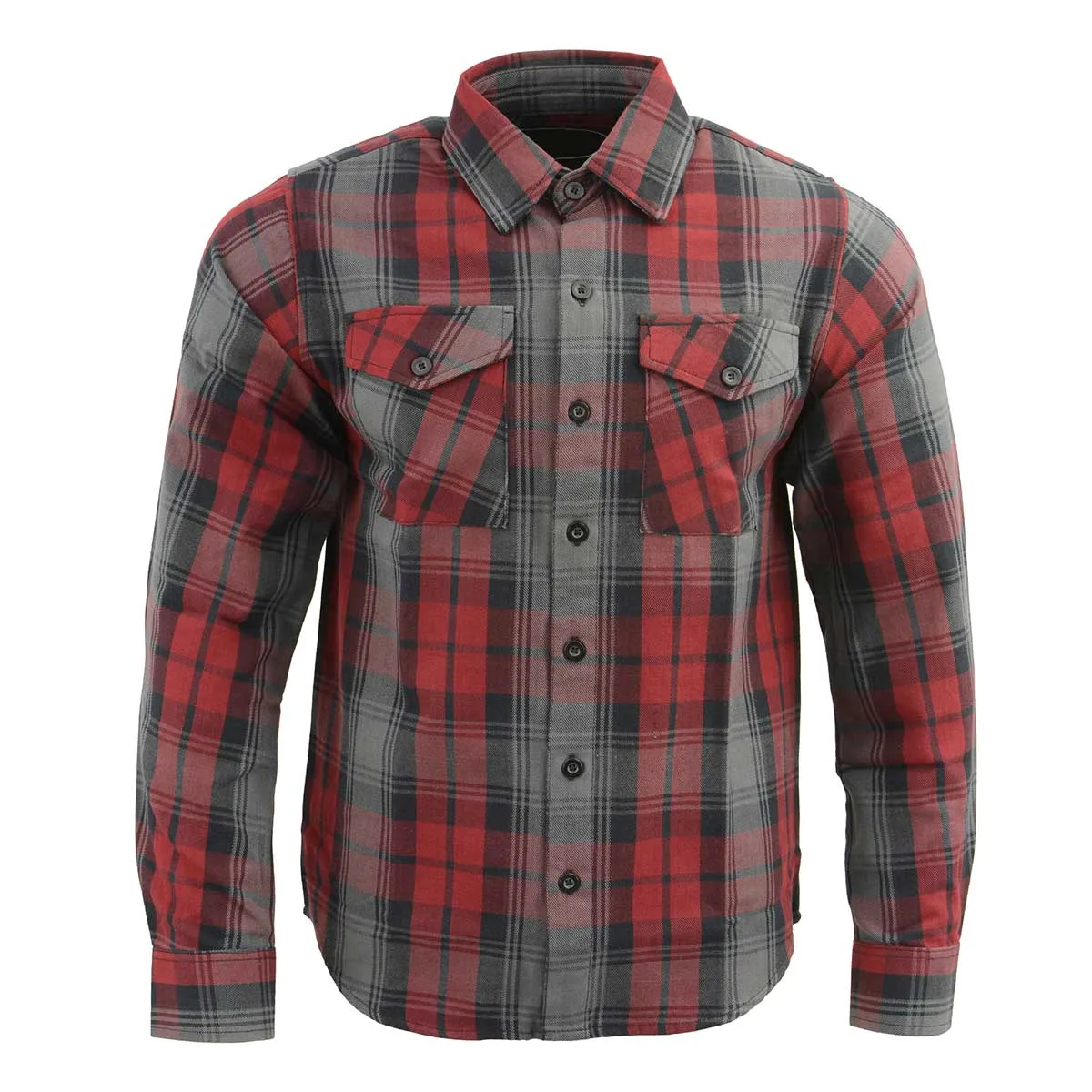 Milwaukee Leather MNG11652 Men's Black Grey and Red Long Sleeve Cotton Flannel Shirt