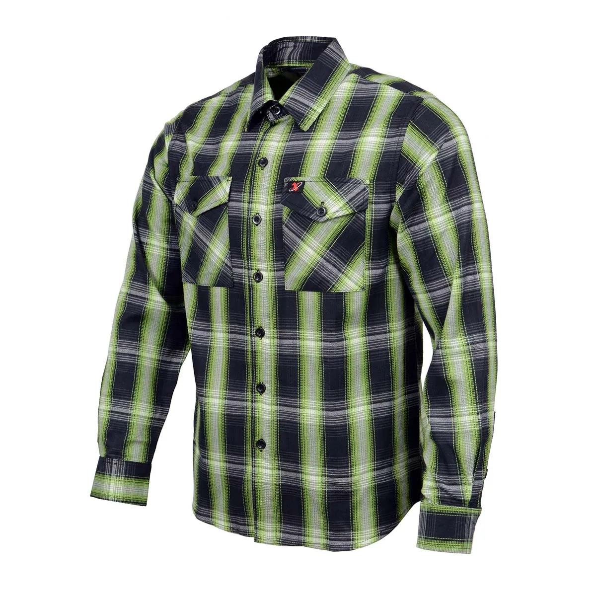 Milwaukee Leather MNG11657 Men's Black and Green with White Long Sleeve Cotton Flannel Shirt