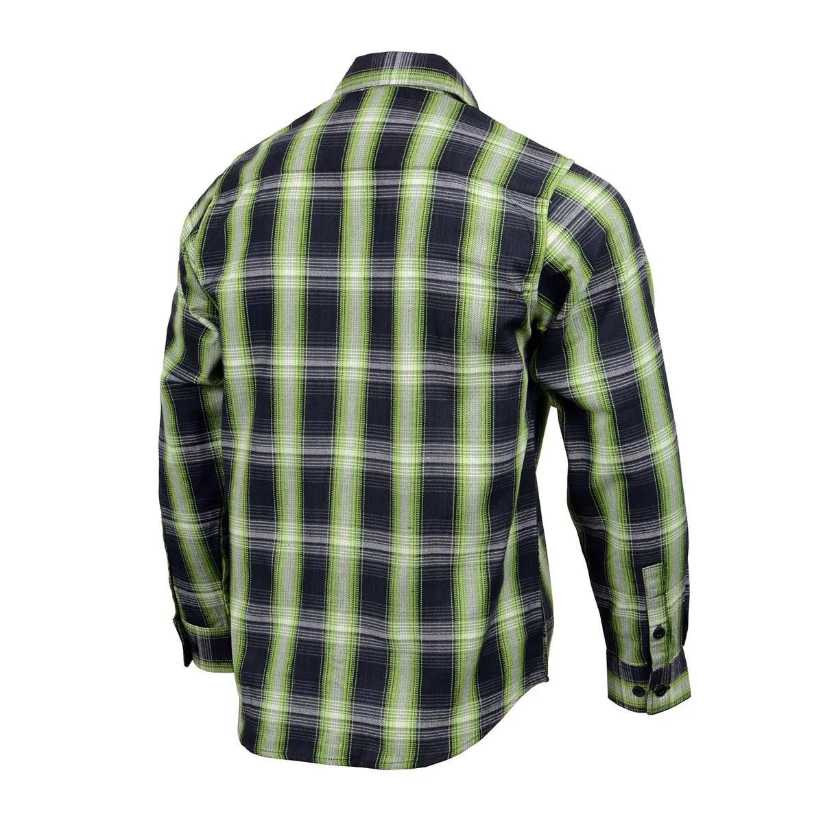 Milwaukee Leather MNG11657 Men's Black and Green with White Long Sleeve Cotton Flannel Shirt