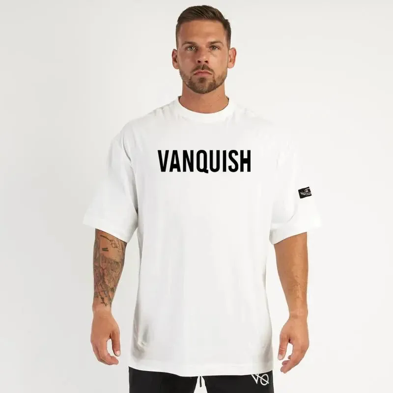 New gym exercise fitness sports wear cotton round neck loose short sleeve T-shirt top casual fashion streetwear men's wear