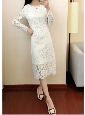 O Neck Long Sleeve Sheath Bodycon Lace Dress