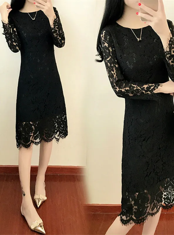 O Neck Long Sleeve Sheath Bodycon Lace Dress