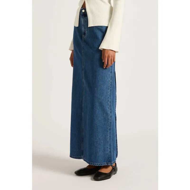 Organic Denim Maxi Skirt | Vintage Blue