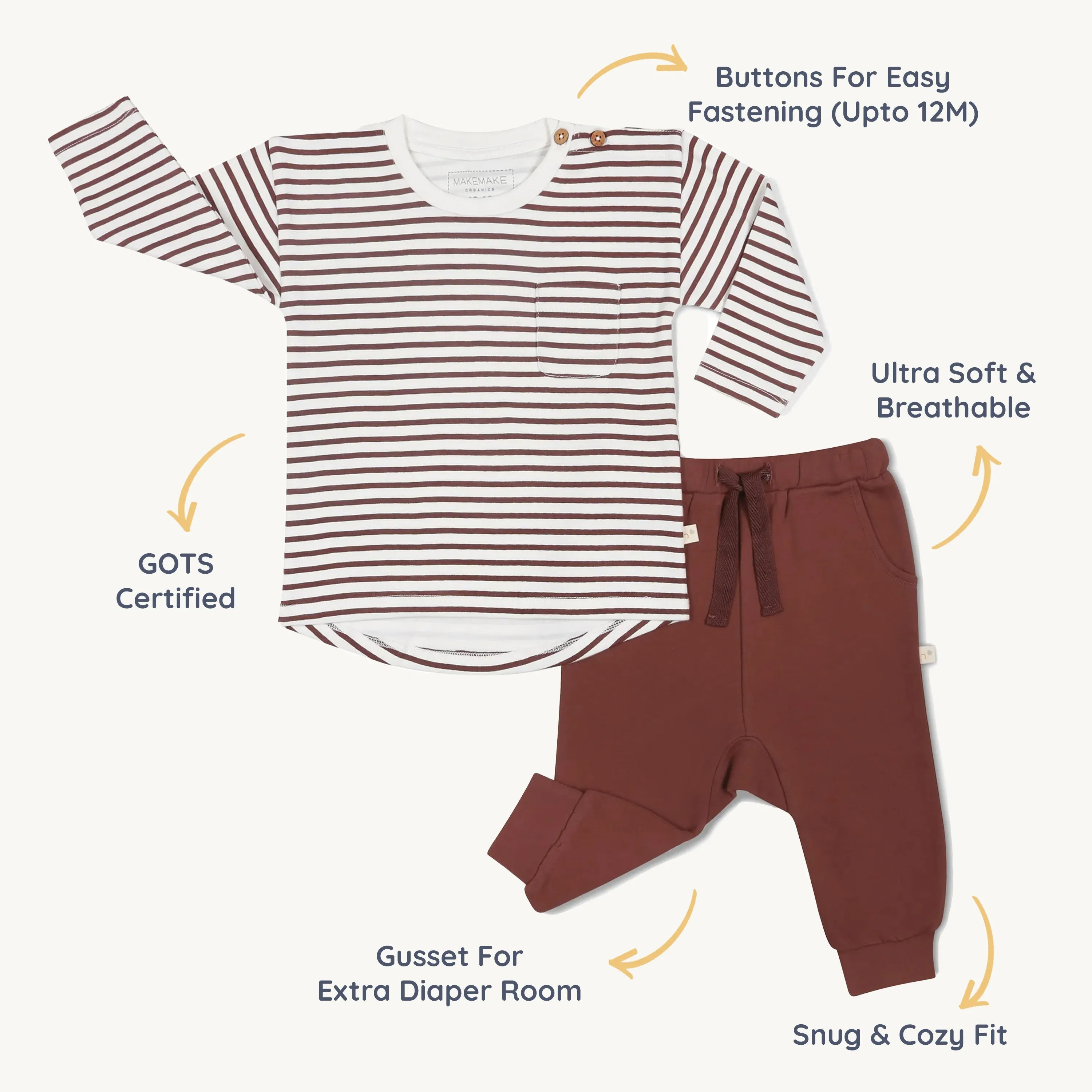 Organic Long Sleeve Tee & Pant Set - Plum Stripes