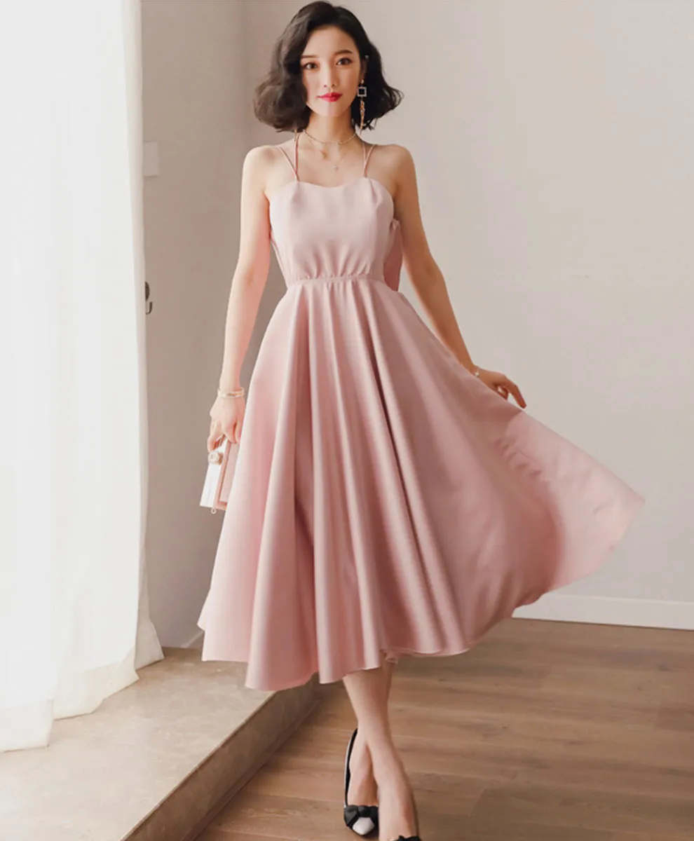 Pink Satin Backless Short Prom Dress Pink Homecoming Dress