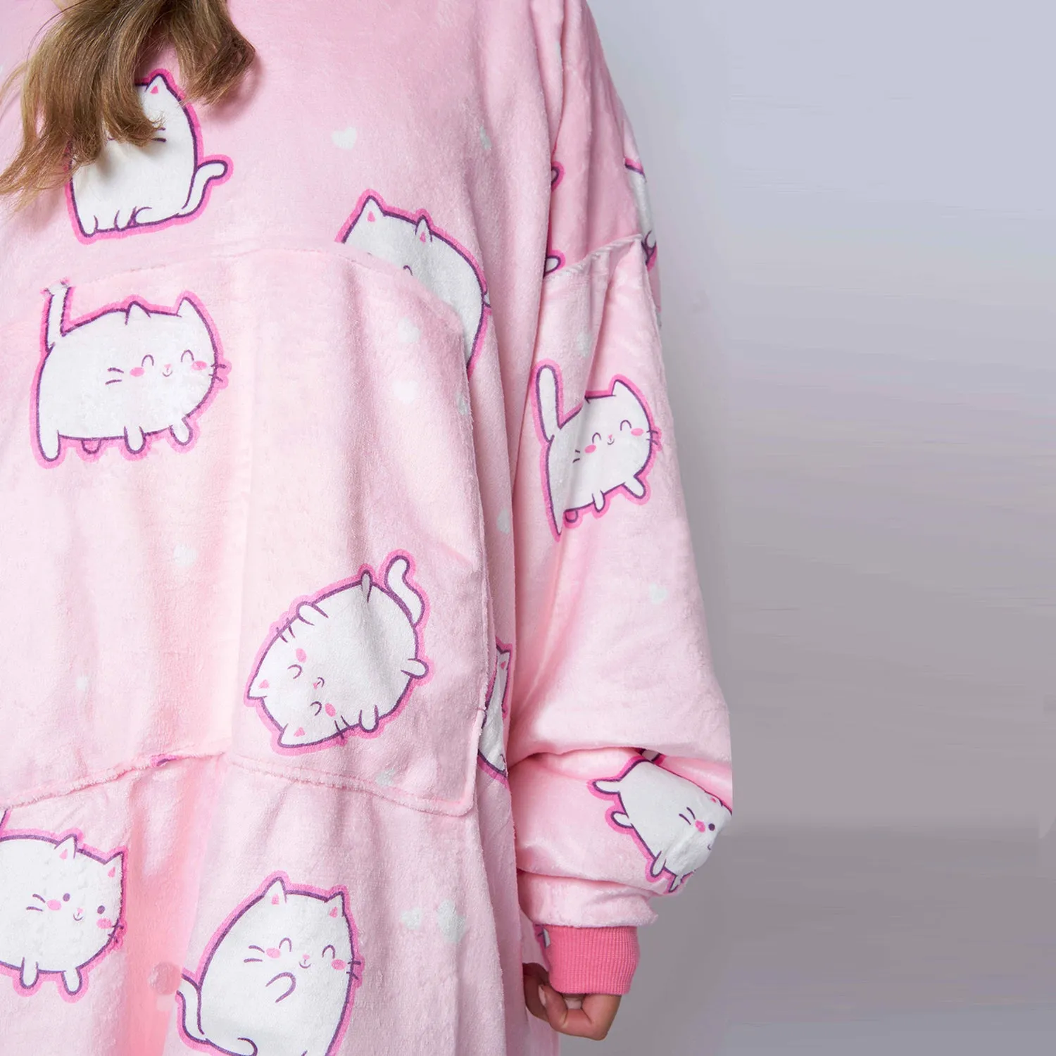 Plush Cat Pink Printed Hoodie