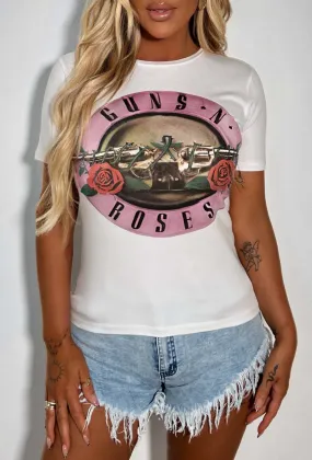 Rebel Rock White Guns N Roses Licensed T-Shirt