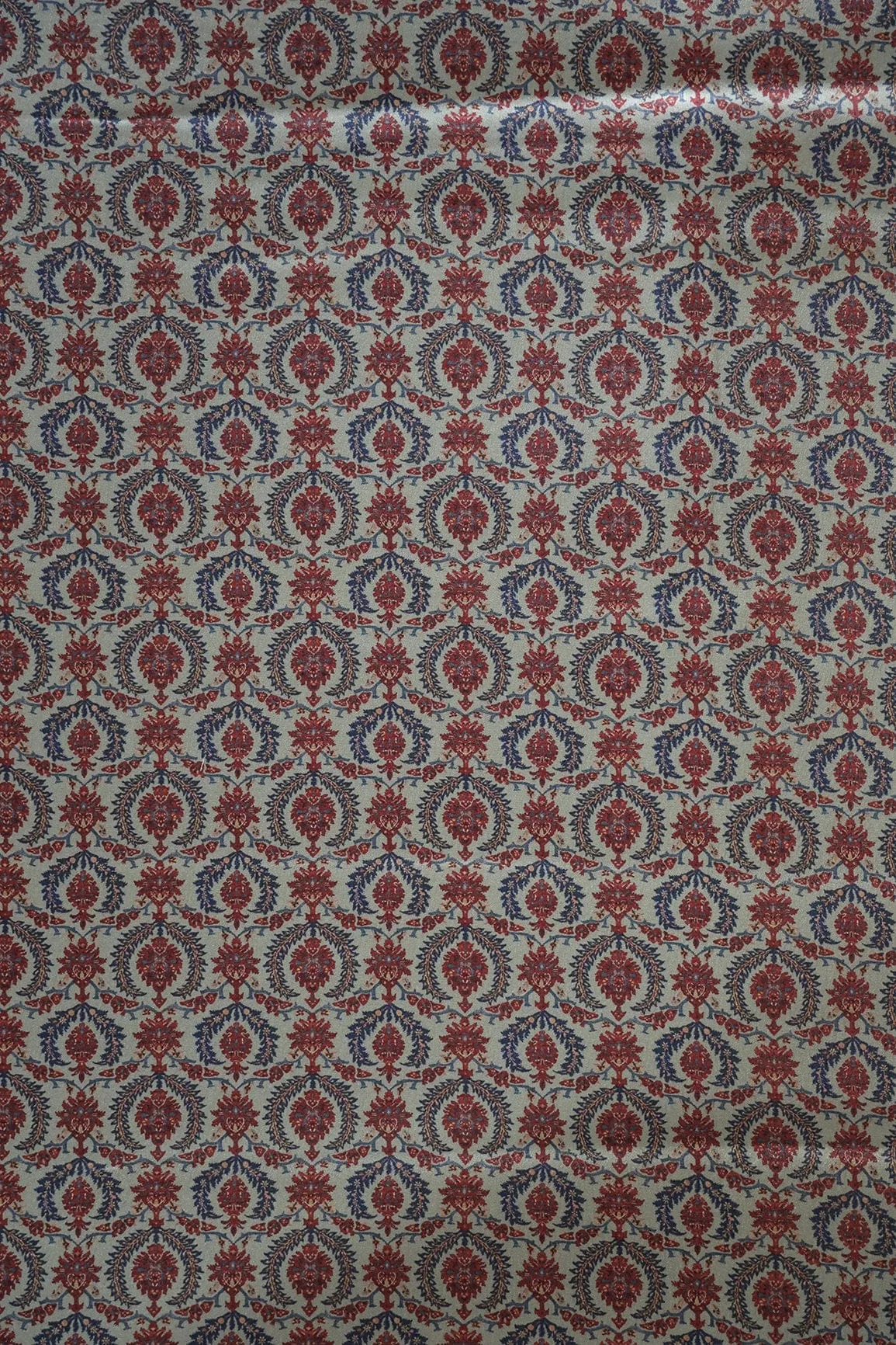 Red And Grey Trellis Pattern Digital Print On Satin Fabric