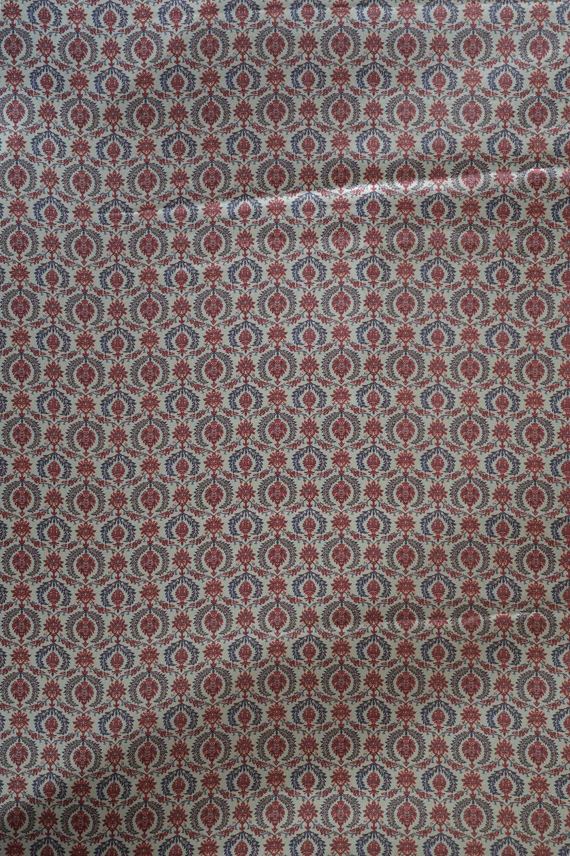 Red And Grey Trellis Pattern Digital Print On Satin Fabric