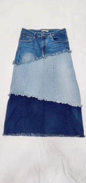 Rework Three Tone Denim Long Skirts