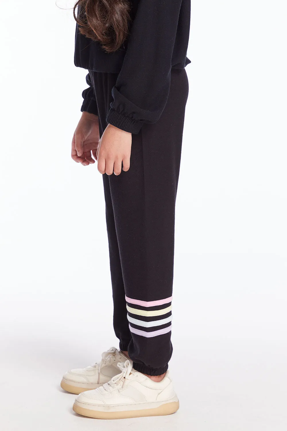 Slim Slouchy True Black Girls Pant with Strappings