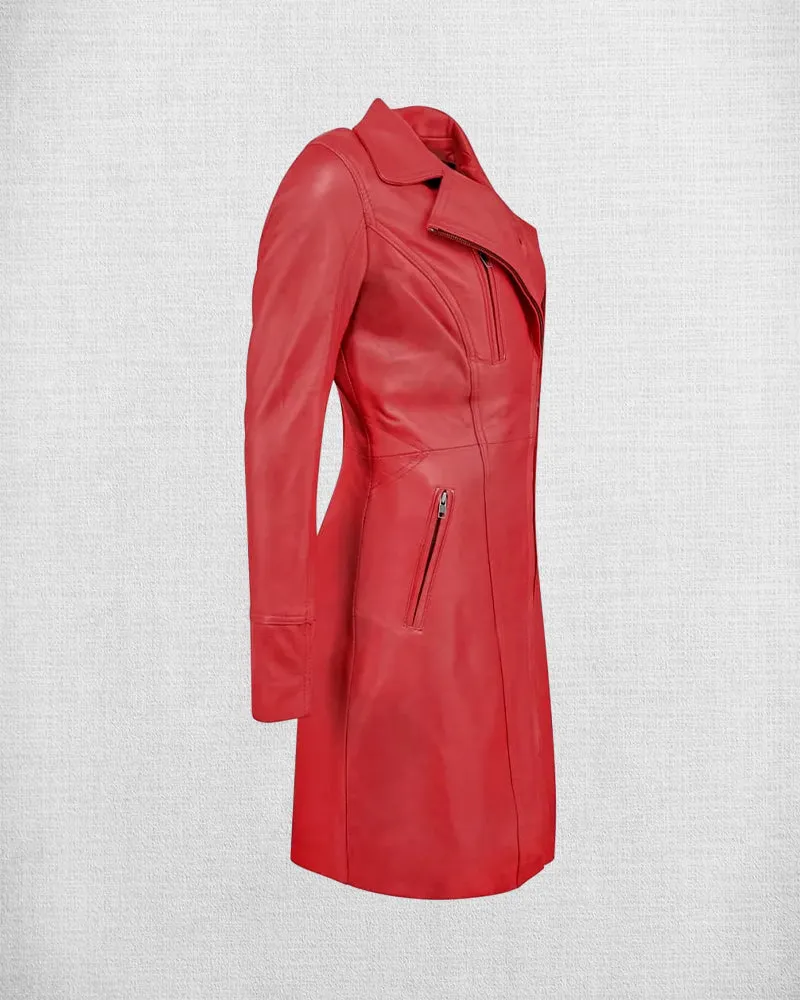 Stylish Red Leather Coat For Women