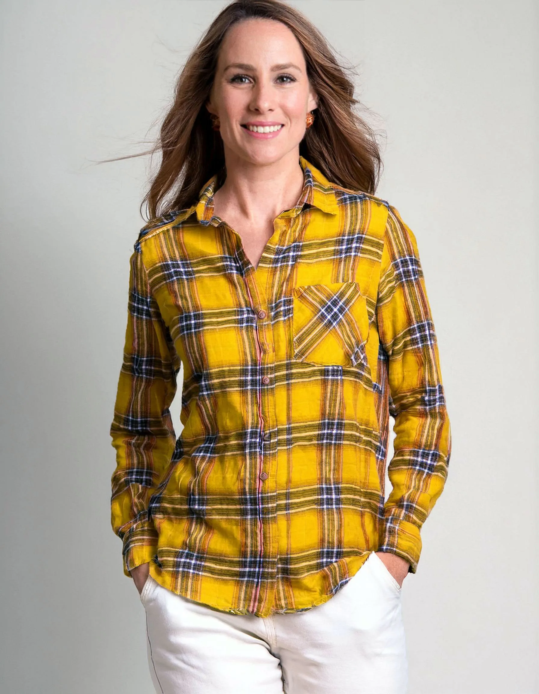 Sunshine Yellow Plaid Flannel Shirt