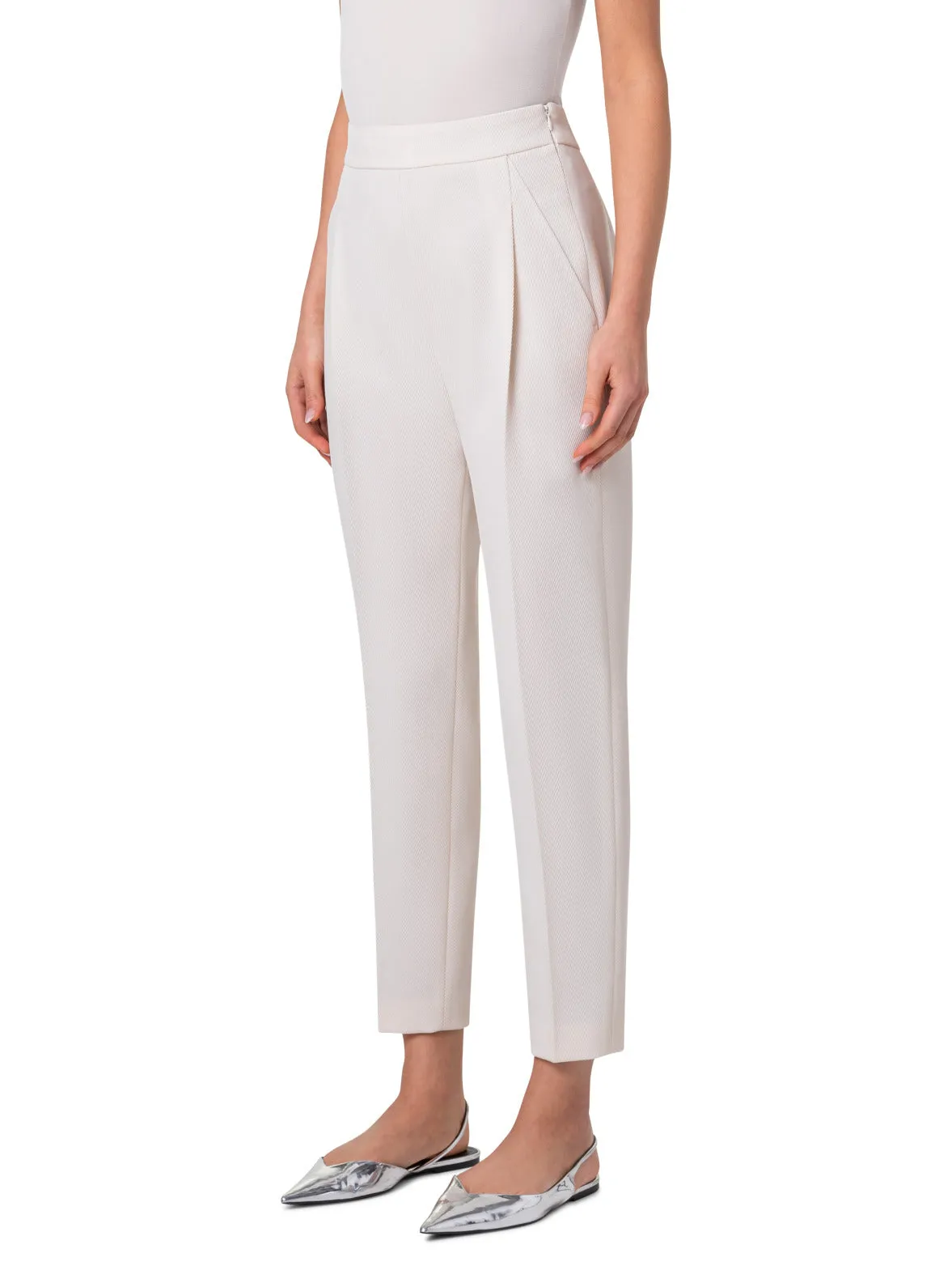 Tapered Cotton Stretch Slouchy Pants with Front Pleats