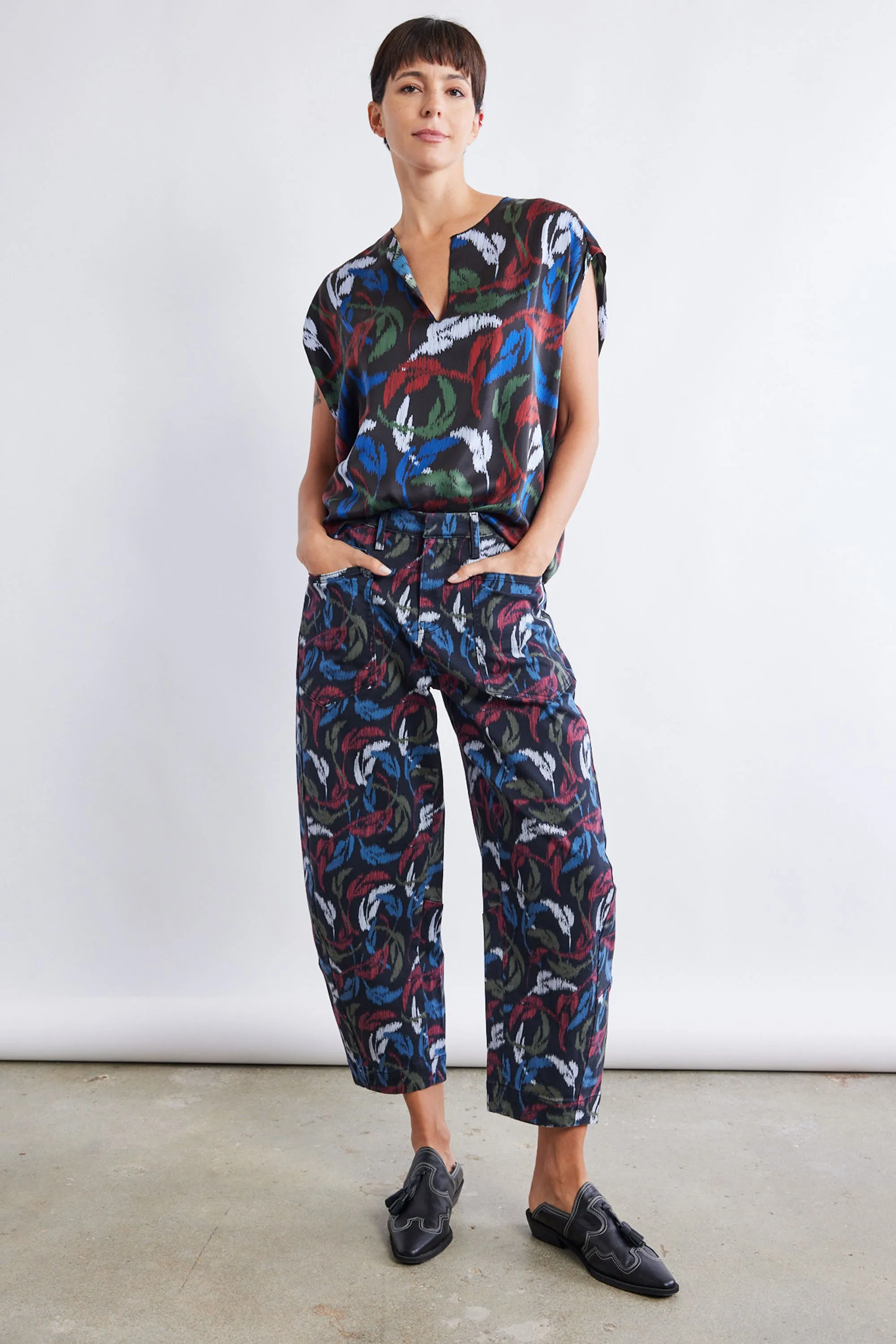 The Printed Slouchy Soft Twill Pants