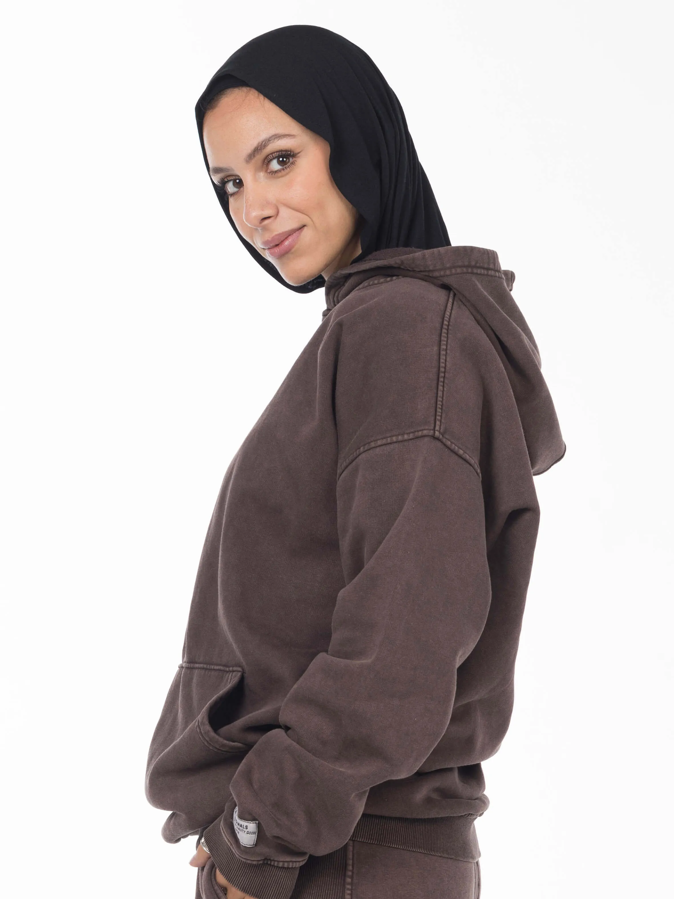 Unisex Acid Washed Oversized Hoodie - Brownish