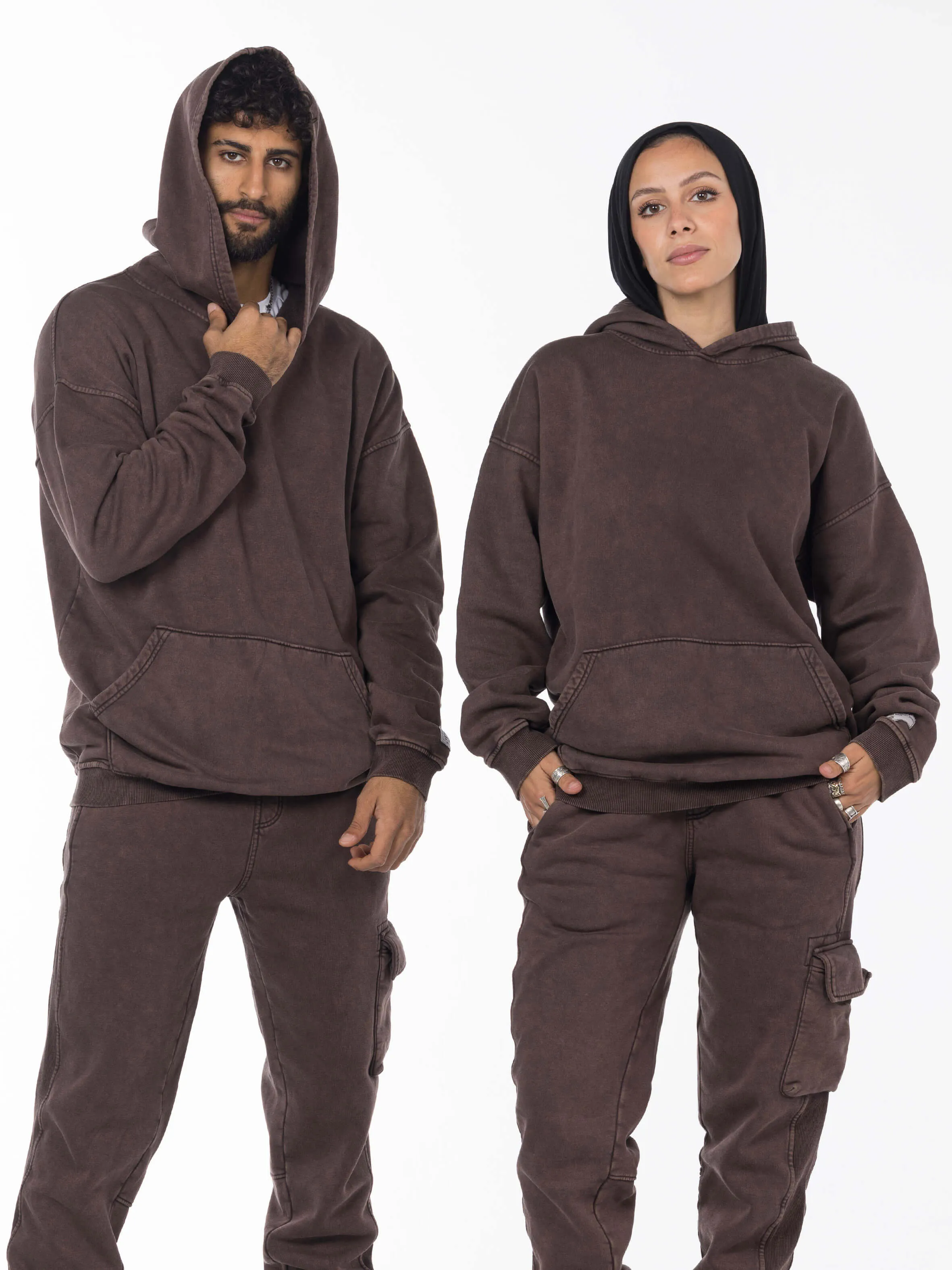 Unisex Acid Washed Oversized Hoodie - Brownish