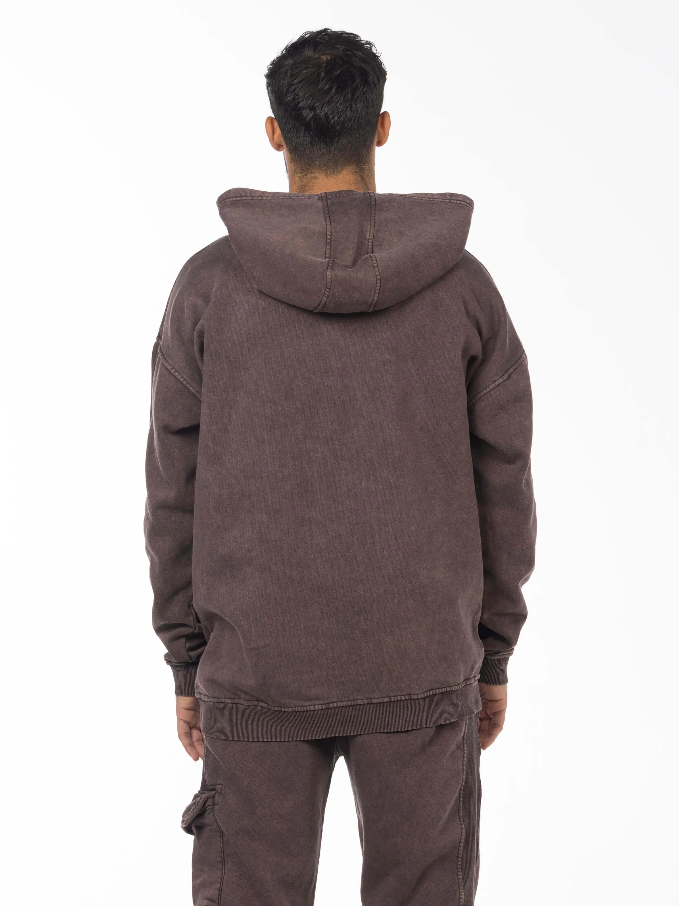 Unisex Acid Washed Oversized Hoodie - Brownish