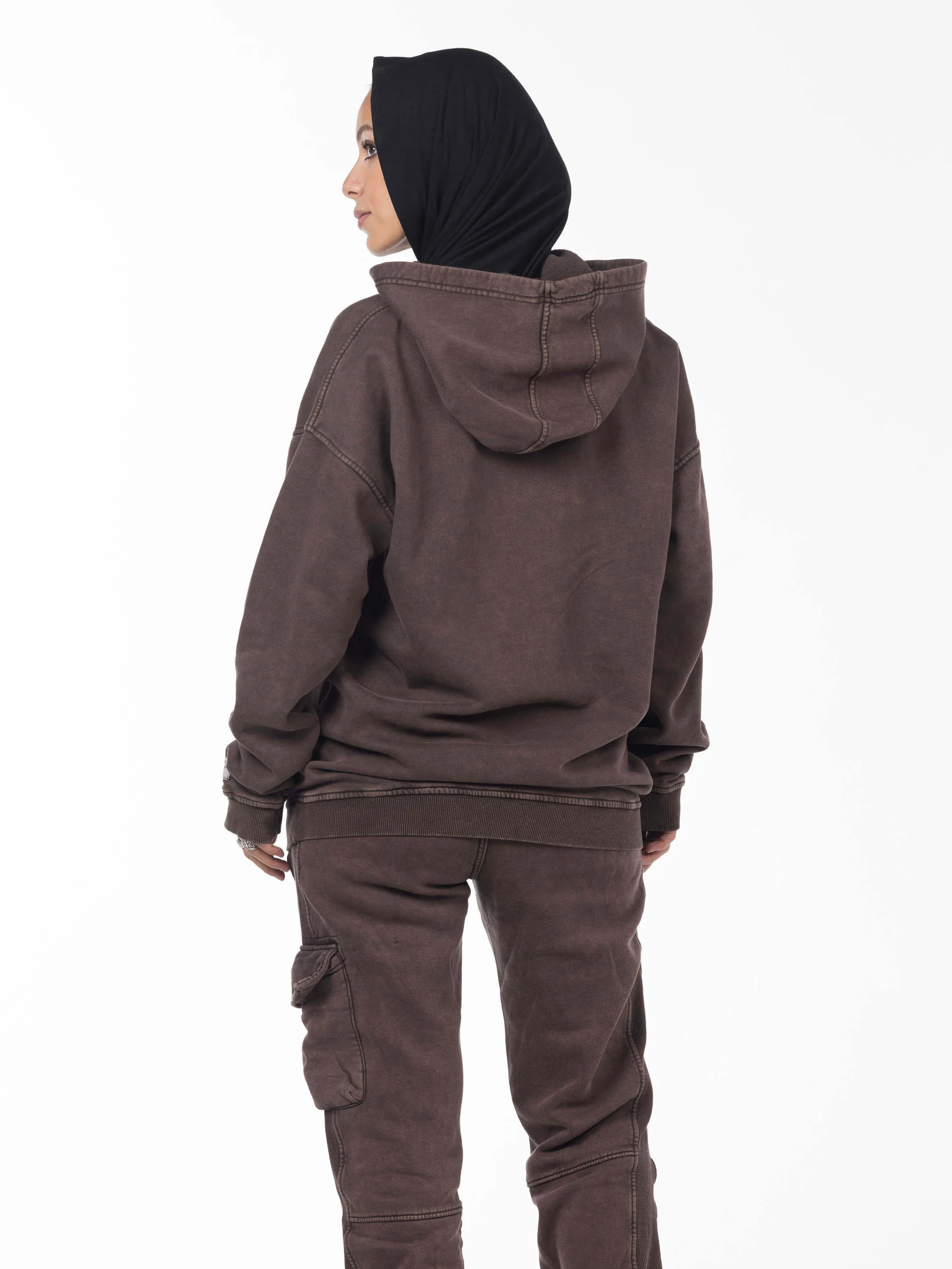 Unisex Acid Washed Oversized Hoodie - Brownish