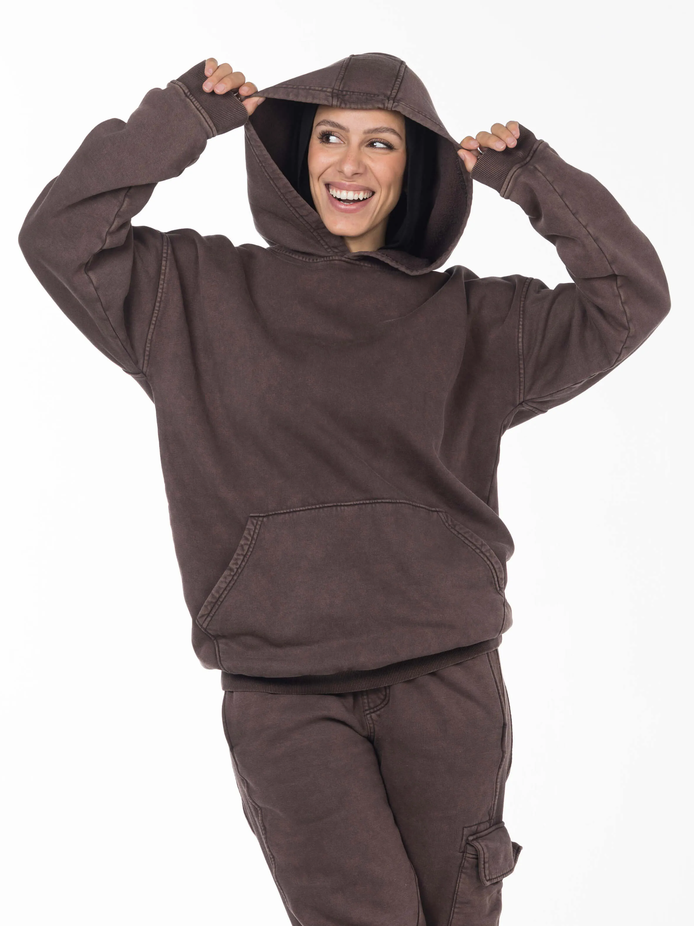 Unisex Acid Washed Oversized Hoodie - Brownish