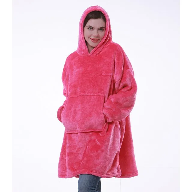 Winter Oversized Hoodie Sweatshirt Women Blanket with Sleeves Giant TV Blanket Sherpa Fleece Hoodies Bathrobe Casaco Feminino