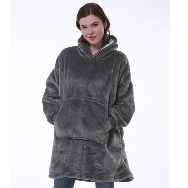 Winter Oversized Hoodie Sweatshirt Women Blanket with Sleeves Giant TV Blanket Sherpa Fleece Hoodies Bathrobe Casaco Feminino