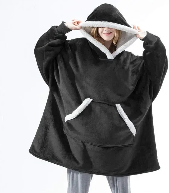 Winter Oversized Hoodie Sweatshirt Women Blanket with Sleeves Giant TV Blanket Sherpa Fleece Hoodies Bathrobe Casaco Feminino