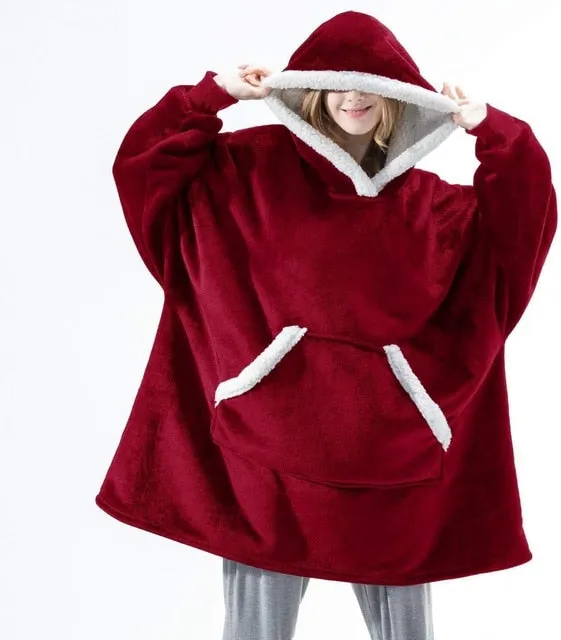 Winter Oversized Hoodie Sweatshirt Women Blanket with Sleeves Giant TV Blanket Sherpa Fleece Hoodies Bathrobe Casaco Feminino