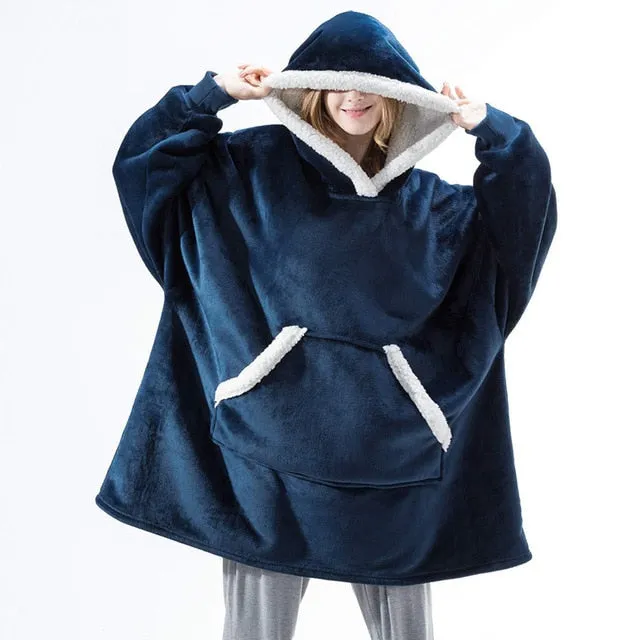 Winter Oversized Hoodie Sweatshirt Women Blanket with Sleeves Giant TV Blanket Sherpa Fleece Hoodies Bathrobe Casaco Feminino