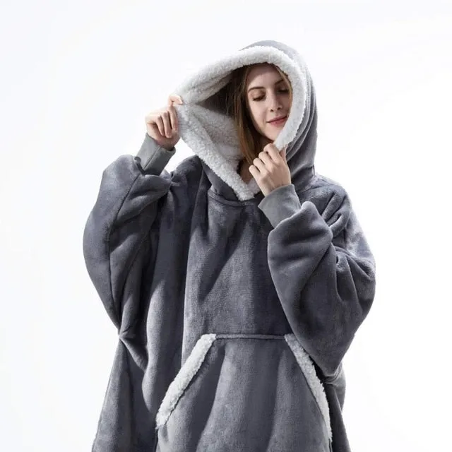 Winter Oversized Hoodie Sweatshirt Women Blanket with Sleeves Giant TV Blanket Sherpa Fleece Hoodies Bathrobe Casaco Feminino